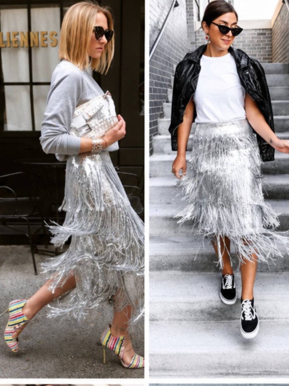🖤💥UBER STUNNING!🖤💥Roaring 20s Vibe Tatiana Fringed Sequin Skirt in Silver - Picture 5 of 15